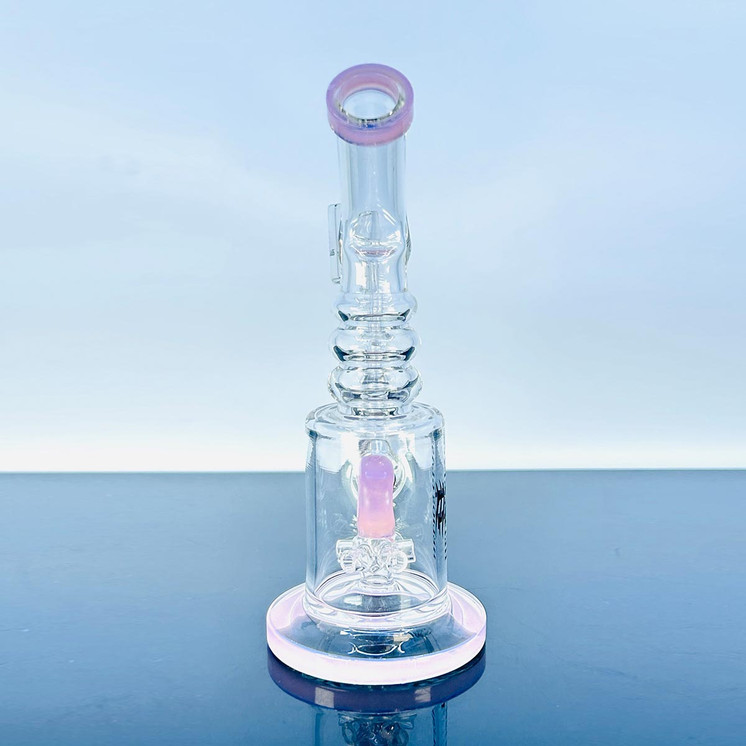 WPTG120 - Helios Glass - 8 Inch Waterpipe - Bent Neck, Ribbed Ring With Donut Showerhead Perc and Banger - Assorted Colors - Price Per Piece