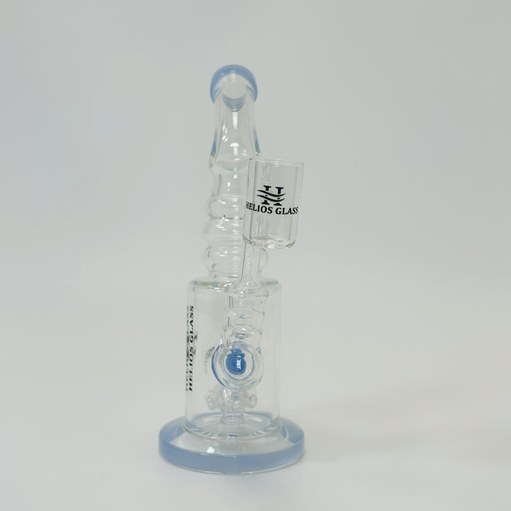 Helios Glass - 8 Inch Waterpipe - Bent Neck, Ribbed Ring With Donut Showerhead Perc and Banger-Blue