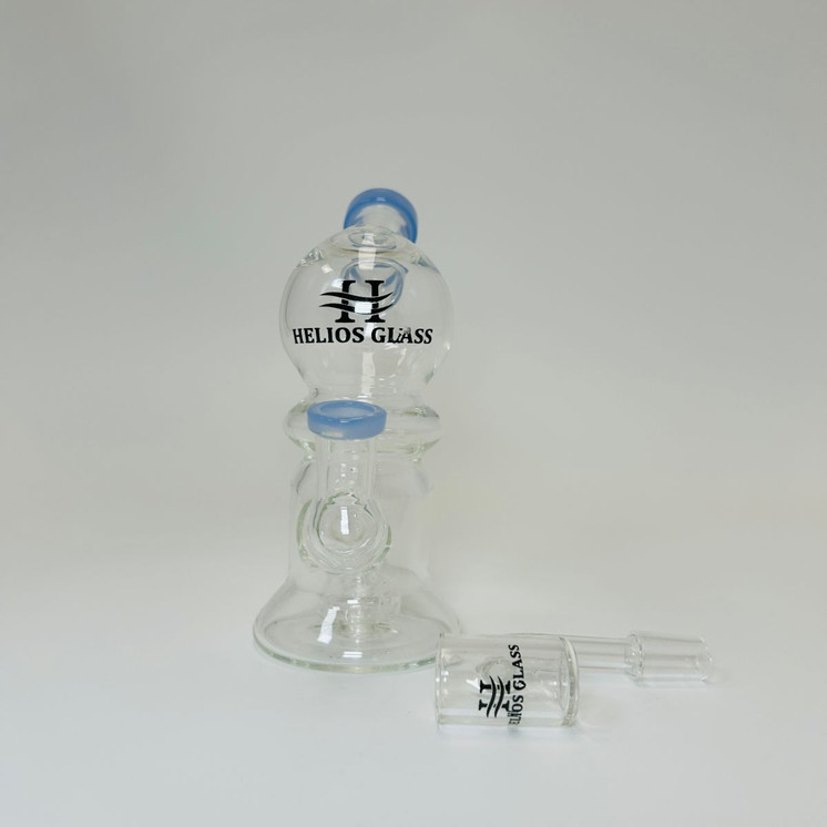 WPTG121 - Helios Glass - 6 Inch Waterpipe - Globe Telescopic With Showehead Perc and Banger-Blue
