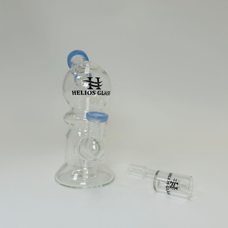 WPTG121 - Helios Glass - 6 Inch Waterpipe - Globe Telescopic With Showehead Perc and Banger-Blue