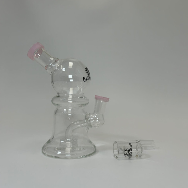 WPTG121 - Helios Glass - 6 Inch Waterpipe - Globe Telescopic With Showehead Perc and Banger-Pink