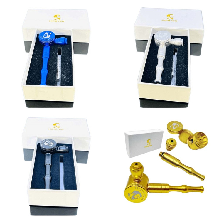 Hipster Mafia Style Drum Handpipe With Attached 3 Part Aluminum Grinder - 4 Inch - SOTO-002