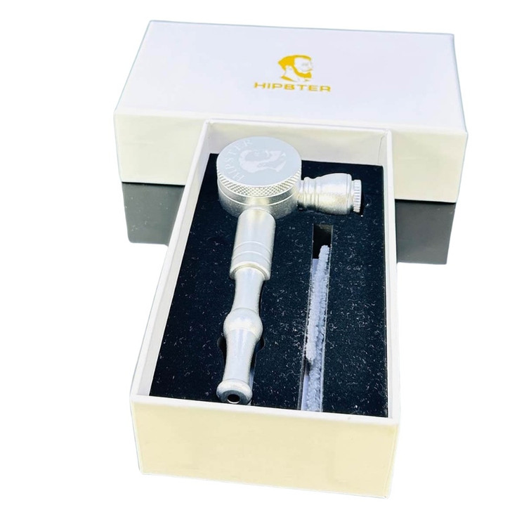 Hipster Mafia Style Drum Handpipe With Attached 3 Part Aluminum Grinder - 4 Inch - SOTO-002