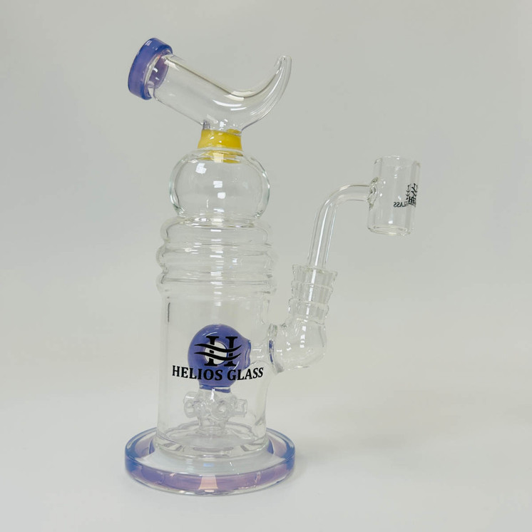 Helios Glass Waterpipe With Donut Showerhead Perc and Banger - 8 Inch - WPNA795