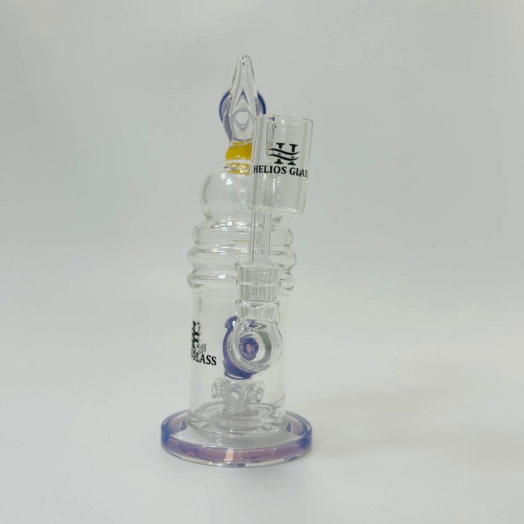 Helios Glass Waterpipe With Donut Showerhead Perc and Banger - 8 Inch - WPNA795