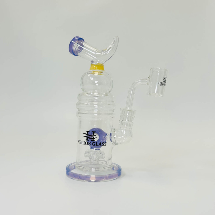 Helios Glass Waterpipe With Donut Showerhead Perc and Banger - 8 Inch - WPNA795