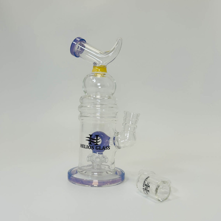 Helios Glass Waterpipe With Donut Showerhead Perc and Banger - 8 Inch - WPNA795
