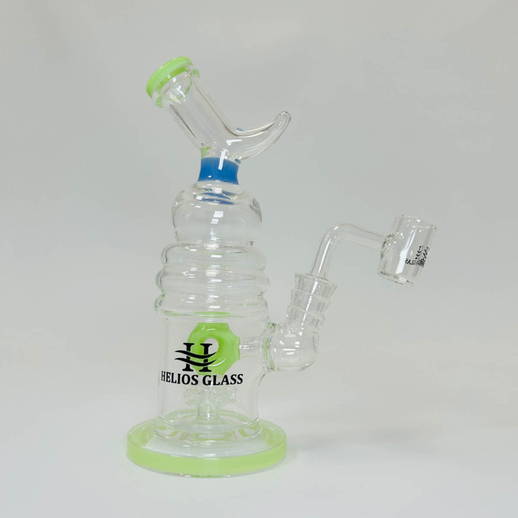 Helios Glass Waterpipe With Donut Showerhead Perc and Banger - 8 Inch - WPNA795