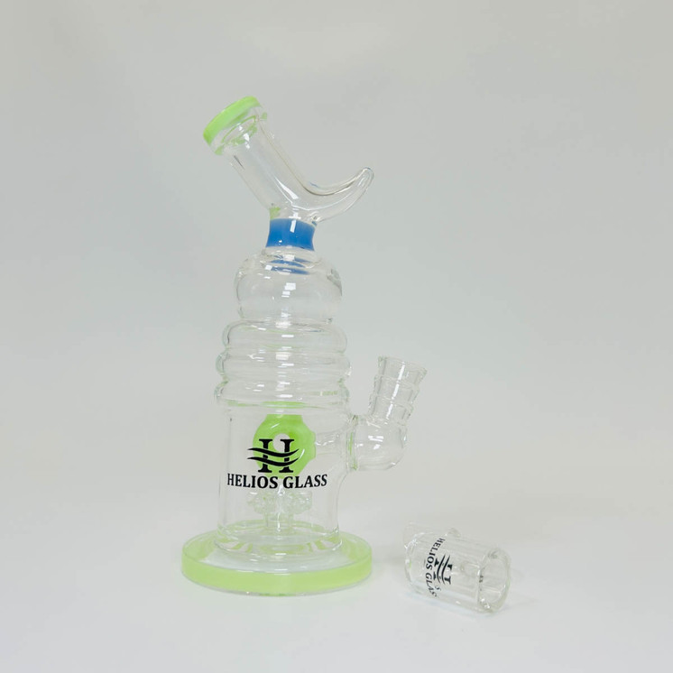 Helios Glass Waterpipe With Donut Showerhead Perc and Banger - 8 Inch - WPNA795