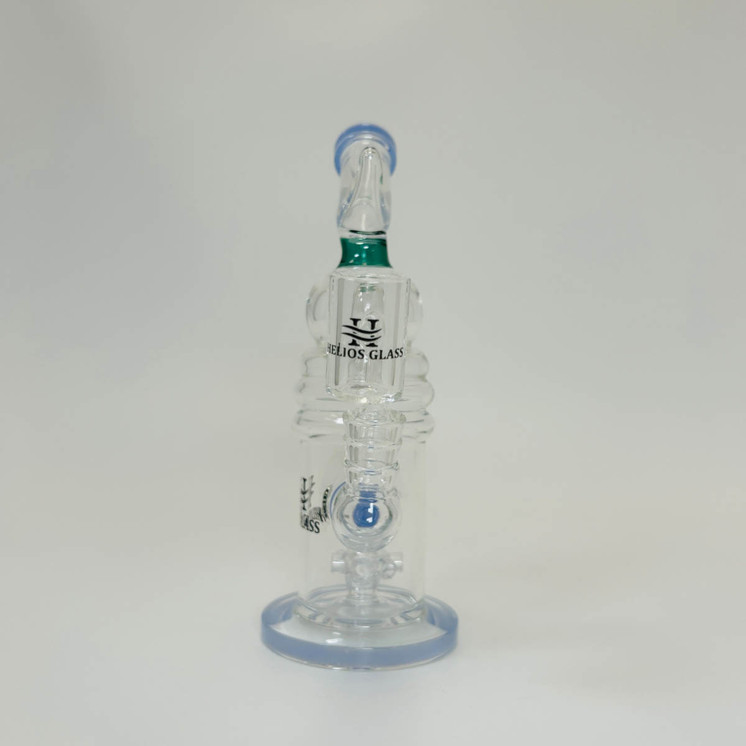 Helios Glass Waterpipe With Donut Showerhead Perc and Banger - 8 Inch - WPNA795