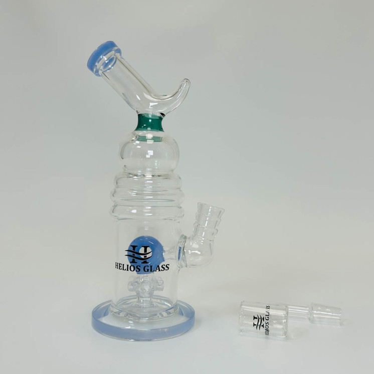 Helios Glass Waterpipe With Donut Showerhead Perc and Banger - 8 Inch - WPNA795