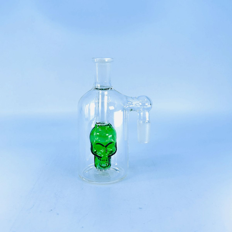 Ash Catcher 90 Degree 14mm -14f With skull Perc Green