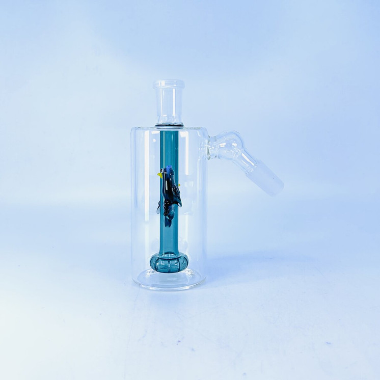 Ash Catcher 45 Degree 14 Female - 14 Male With Showerhead and Double Owl Perc - Lake Green