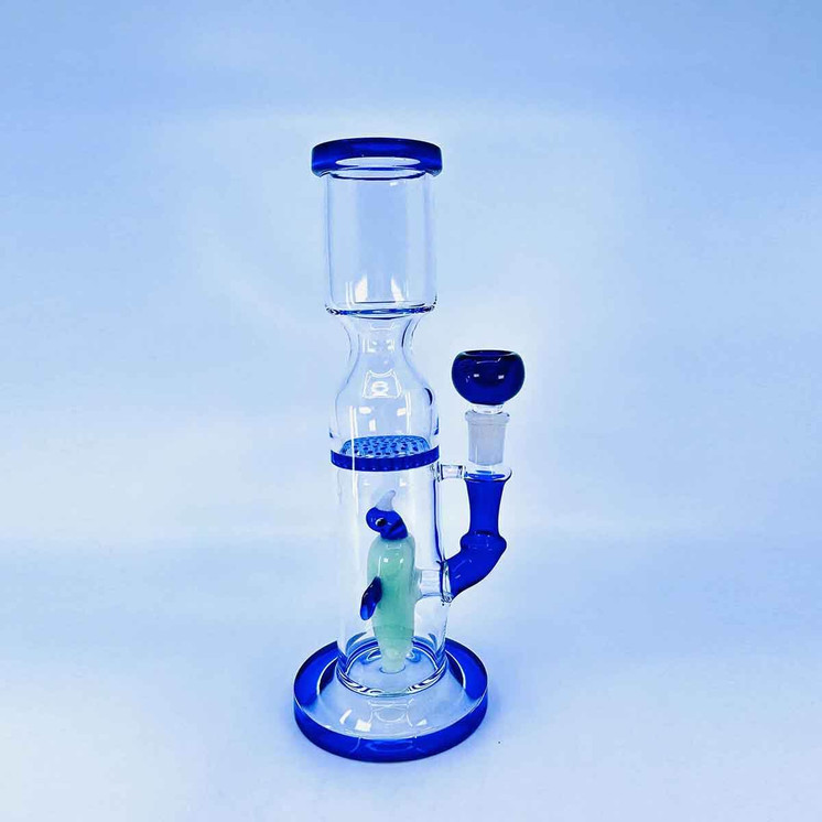 Waterpipe 10" Straight W/honeycomb and Animal Perc-blue color