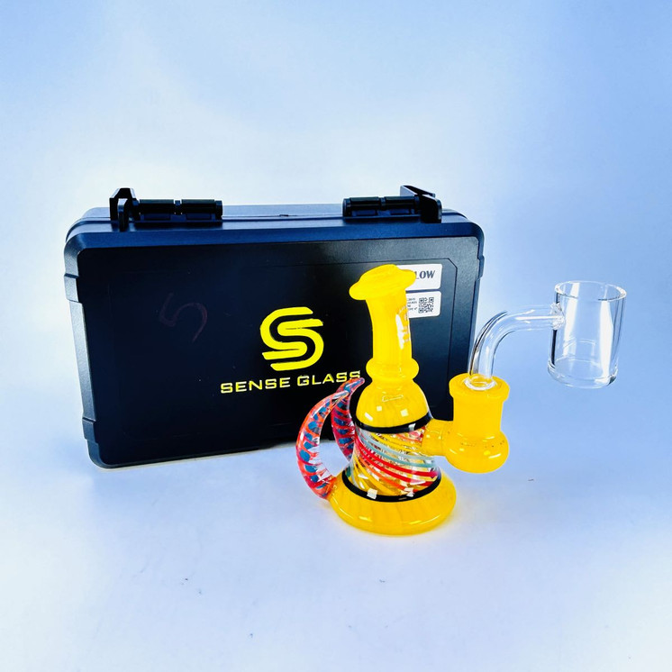 Sense Glass Mini Waterpipe 4" With Double Horns Boxed-yellow color