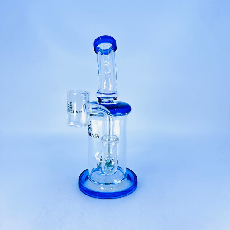 Helios Glass Waterpipe - 7.5 Inch - Bent Neck Color Rim With Fish Perc -Dark Blue