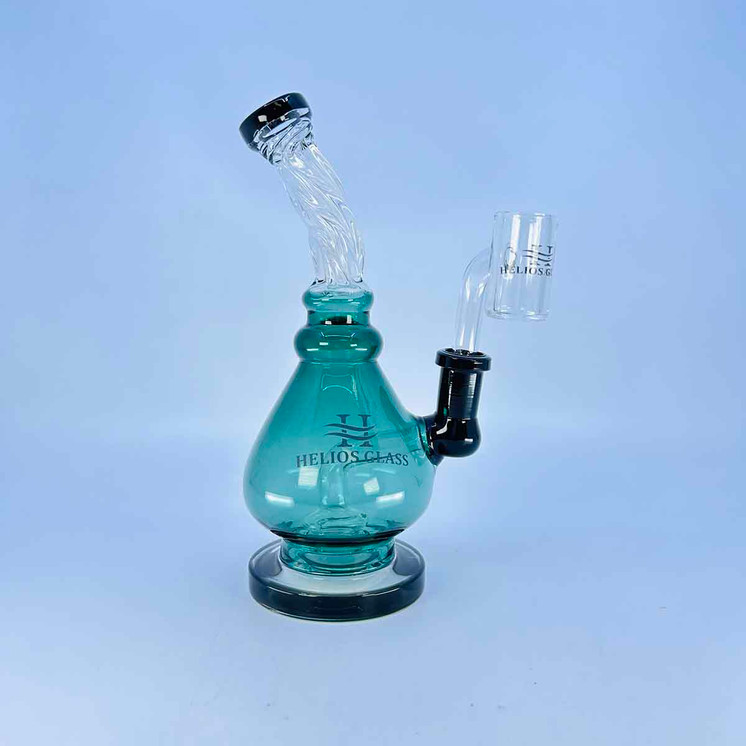 Helios Glass Waterpipe - 7" Inch - Swirl Neck With Color Vase and Showerhead Perc-green black color