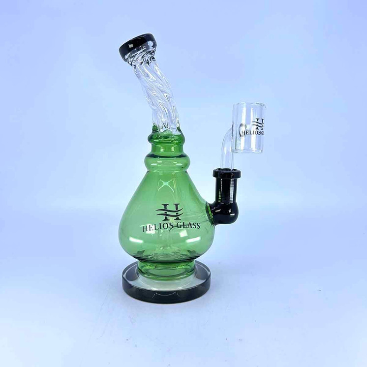 Helios Glass Waterpipe - 7" Inch - Swirl Neck With Color Vase and Showerhead Perc- light green black color