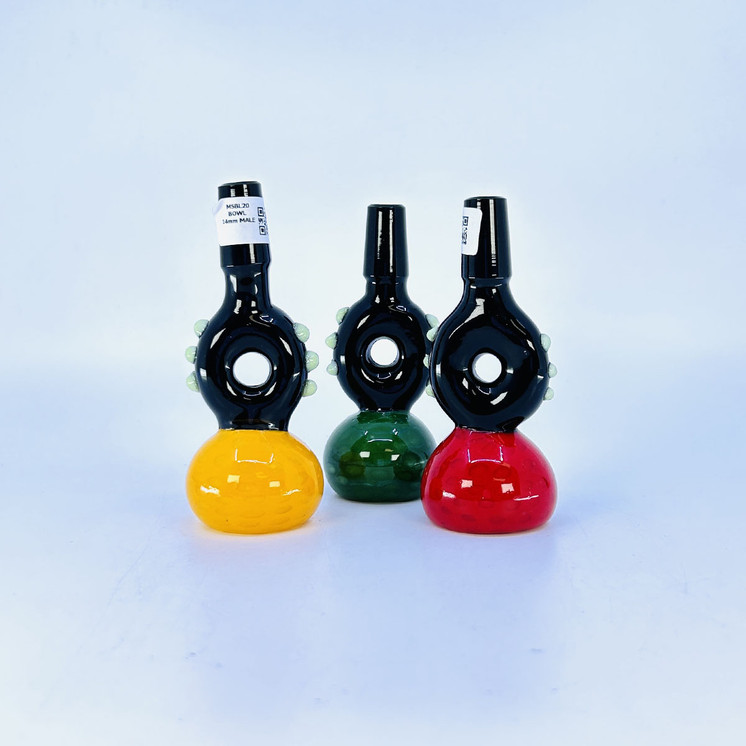 MSBL20 - 14 mm Male Bowl - Donut With Double Dot Slime Honey - Assorted Colors -  Price Per Piece