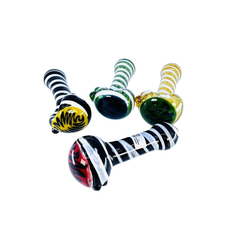 HPMS99 - 4 Inch Handpipe - Striped - Wrapped with Wig Wag Head - Assorted Colors - Price Per Piece