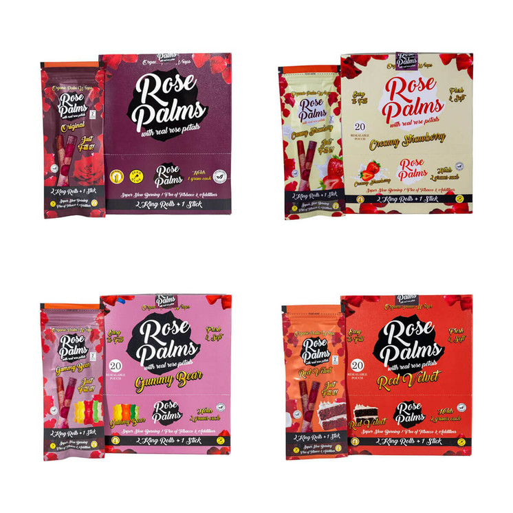 Rose Palms Wraps King Rolls - 2 Counts Per Pack - 20 Packs Per Box