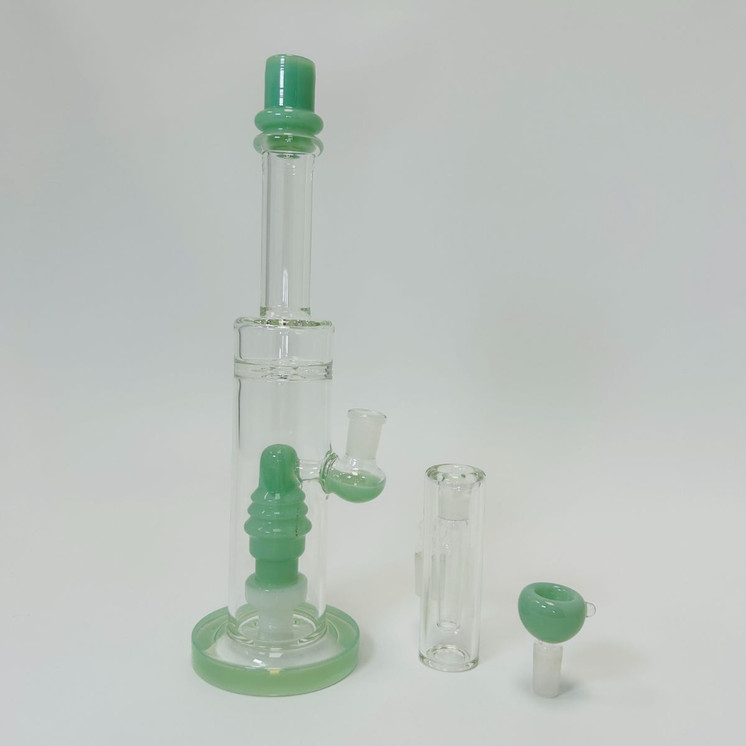 Waterpipe - 12 Inches - Straight With ASH Catcher and Showerhead Perc - (RH-156)-MINT GREEN
