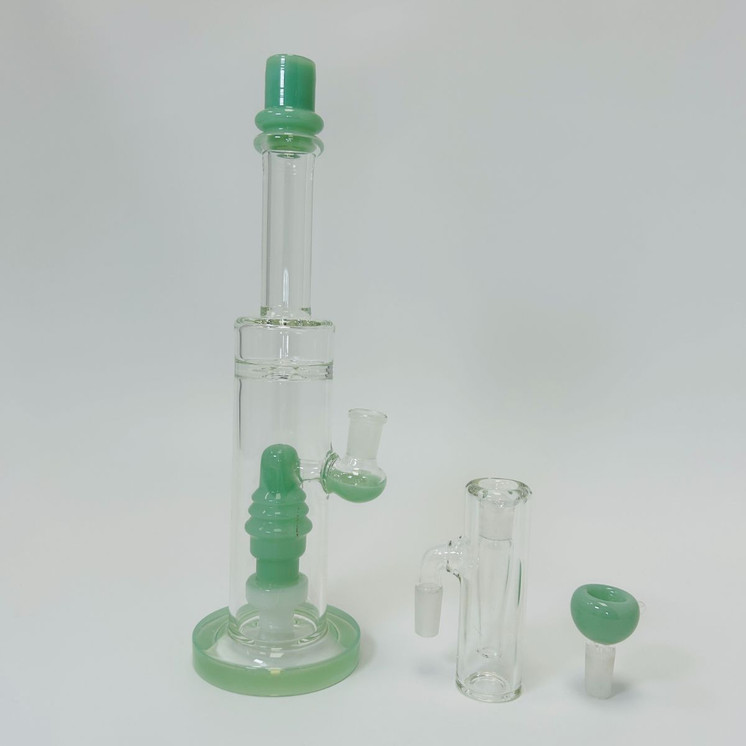 Waterpipe - 12 Inches - Straight With ASH Catcher and Showerhead Perc - (RH-156)-MINT GREEN