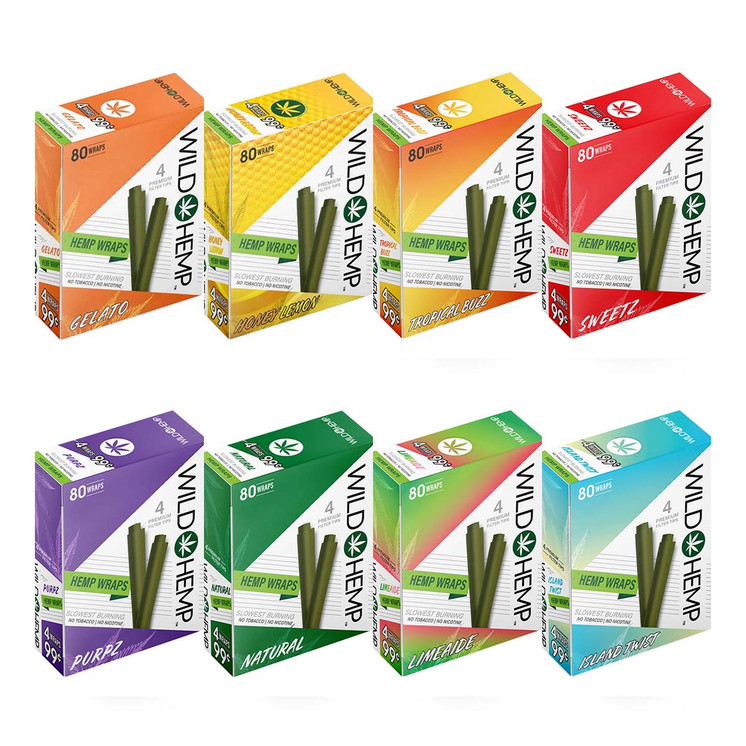 Wild Hemp Wraps with Tips - 4 Wraps Per Pack - 20 Packs Per Display