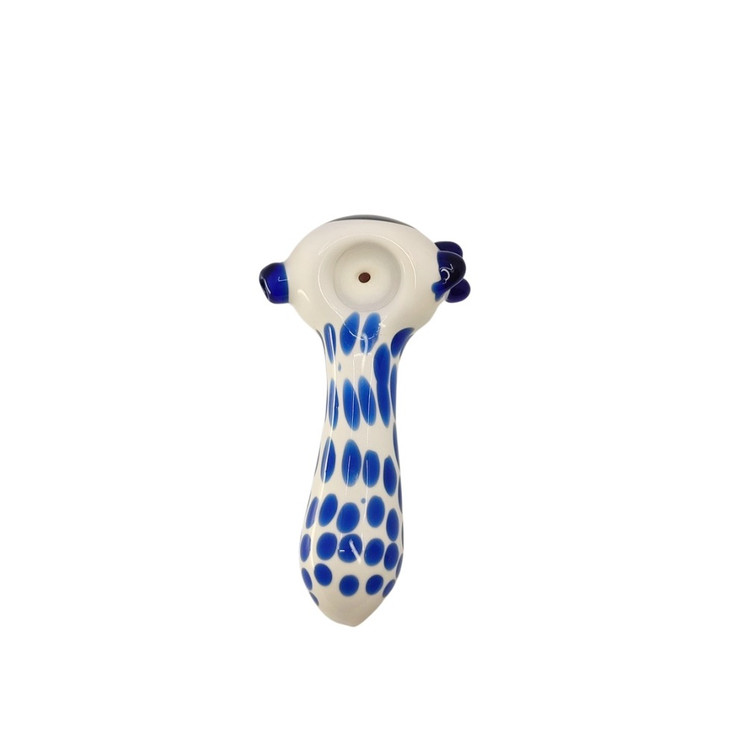 White Handpipe with Color Dots And Honeycomb Head - 4 Inch - HPSI38