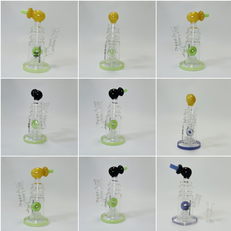 Helios Glass Waterpipe - 7" Inch - Straight With multi Ring and Donut Showerhead Perc