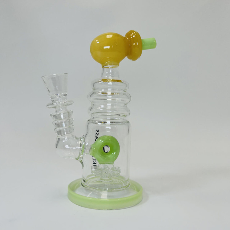 Helios Glass Waterpipe - 7" Inch - Straight With multi Ring and Donut Showerhead Perc 