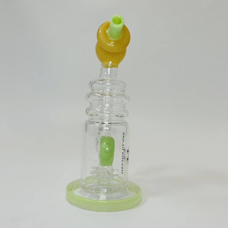 Helios Glass Waterpipe - 7" Inch - Straight With multi Ring and Donut Showerhead Perc 
