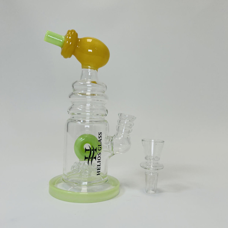 Helios Glass Waterpipe - 7" Inch - Straight With multi Ring and Donut Showerhead Perc 
