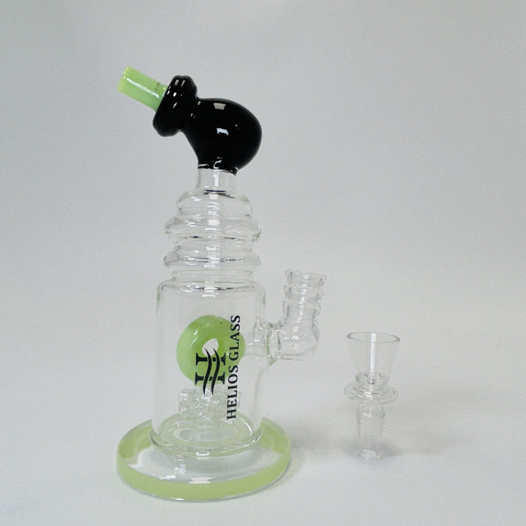 Helios Glass Waterpipe - 7" Inch - Straight With multi Ring and Donut Showerhead Perc 