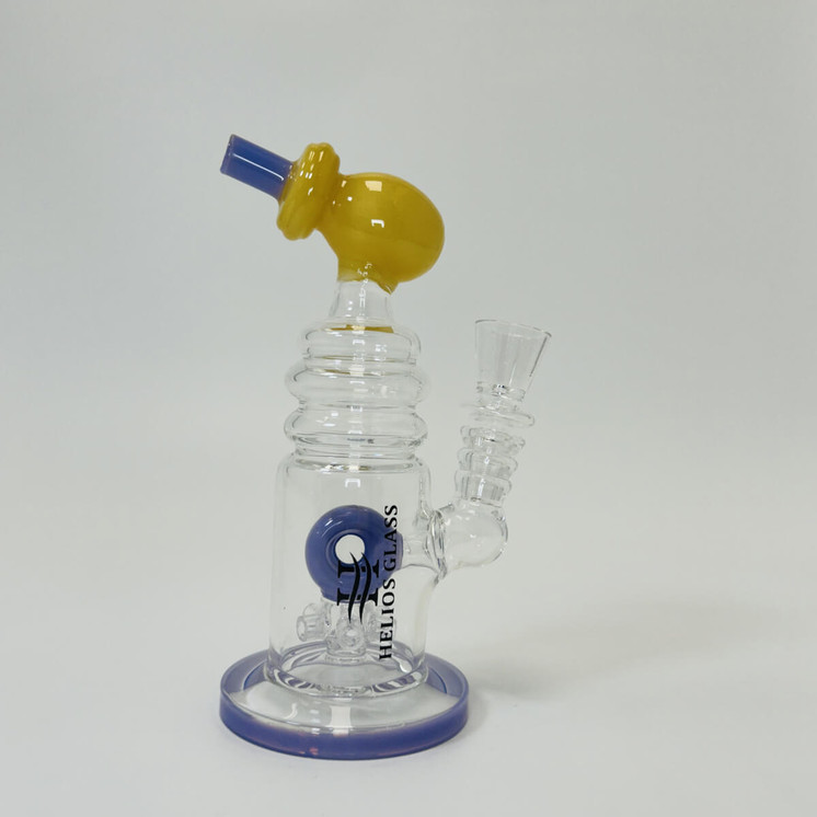 Helios Glass Waterpipe - 7" Inch - Straight With multi Ring and Donut Showerhead Perc 