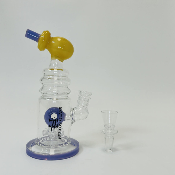 Helios Glass Waterpipe - 7" Inch - Straight With multi Ring and Donut Showerhead Perc 