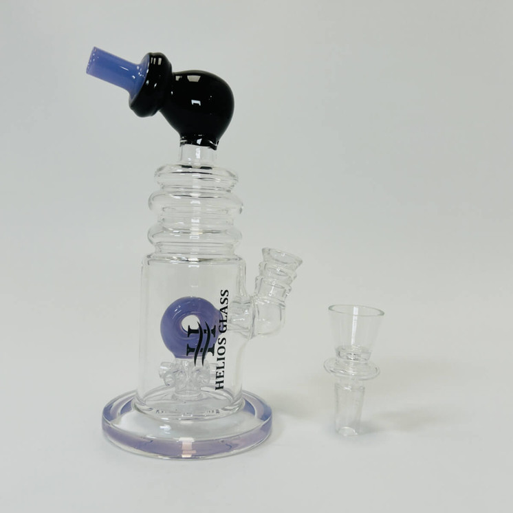 Helios Glass Waterpipe - 7" Inch - Straight With multi Ring and Donut Showerhead Perc 