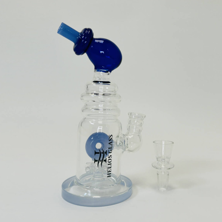 Helios Glass Waterpipe - 7" Inch - Straight With multi Ring and Donut Showerhead Perc
