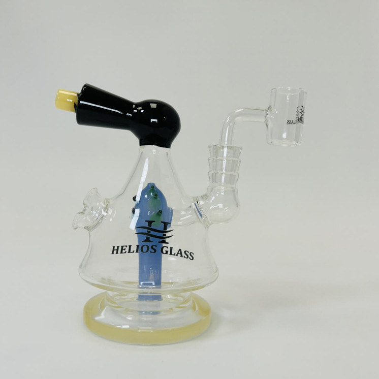 Helios Glass Waterpipe 6" Inch Pyramid With Ricky Perc and Banger (Wpna 790) - Topaz/black