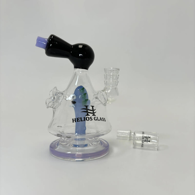 Helios Glass Waterpipe 6" Inch Pyramid With Ricky Perc and Banger (Wpna 790)-BLACK/PURPLE