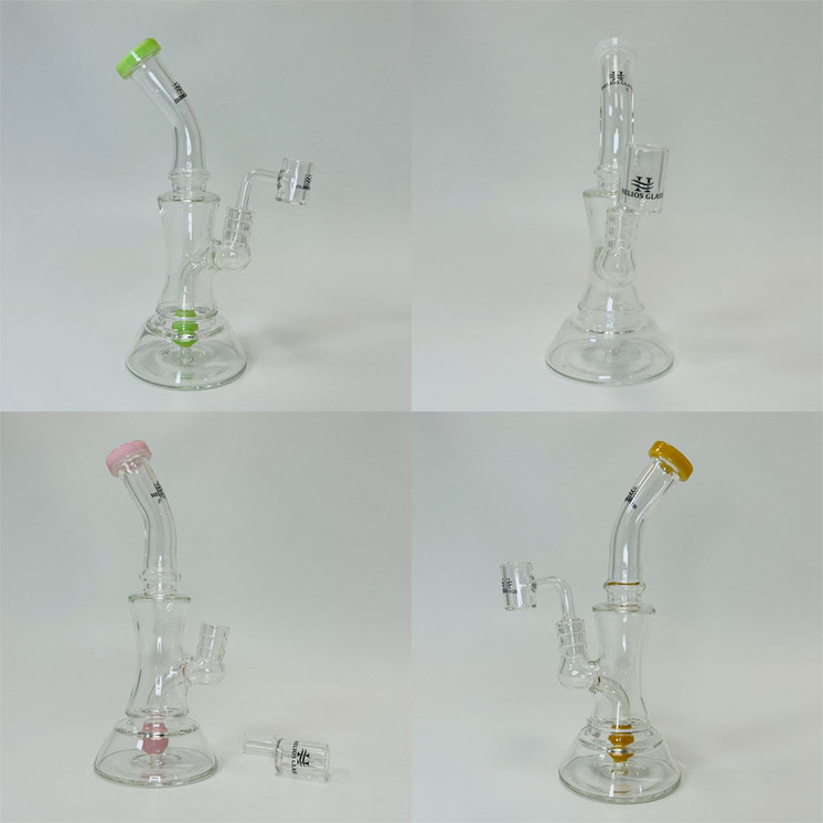 Helios Glass - Bent Neck Waterpipe with Ball and Banger Perc - 8 Inch - Assorted Colors