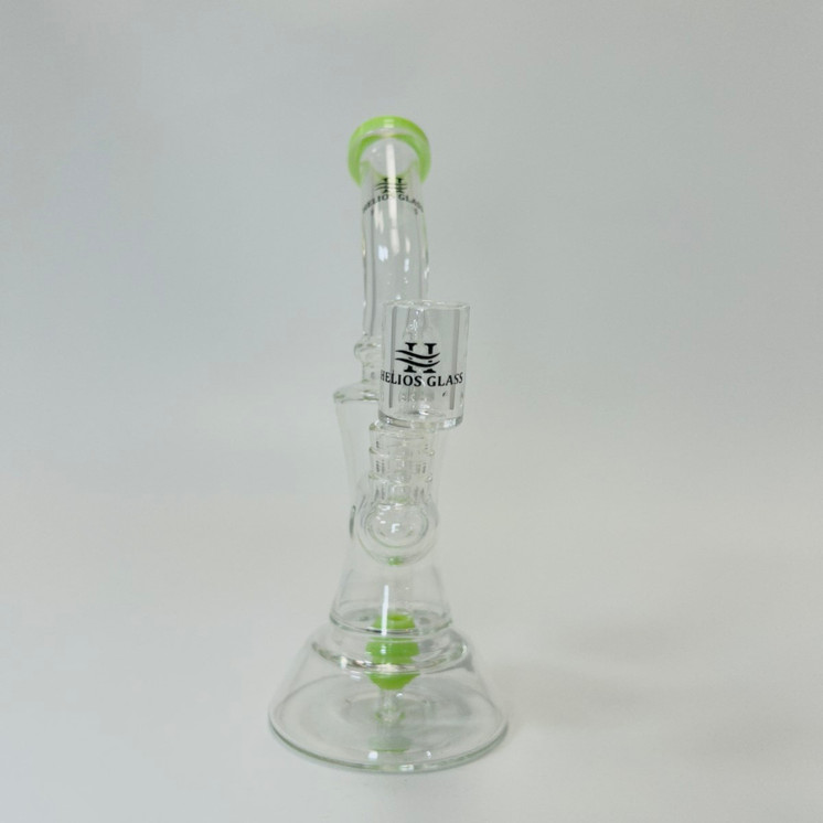 Helios Glass - Bent Neck Waterpipe with Ball and Banger Perc - 8 Inch - Assorted Colors