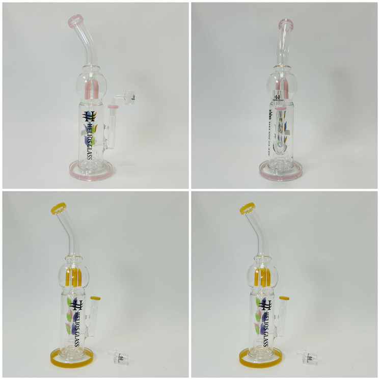 Helios Glass Waterpipe 14" inch - Bent Neck With double Perc - Lavender