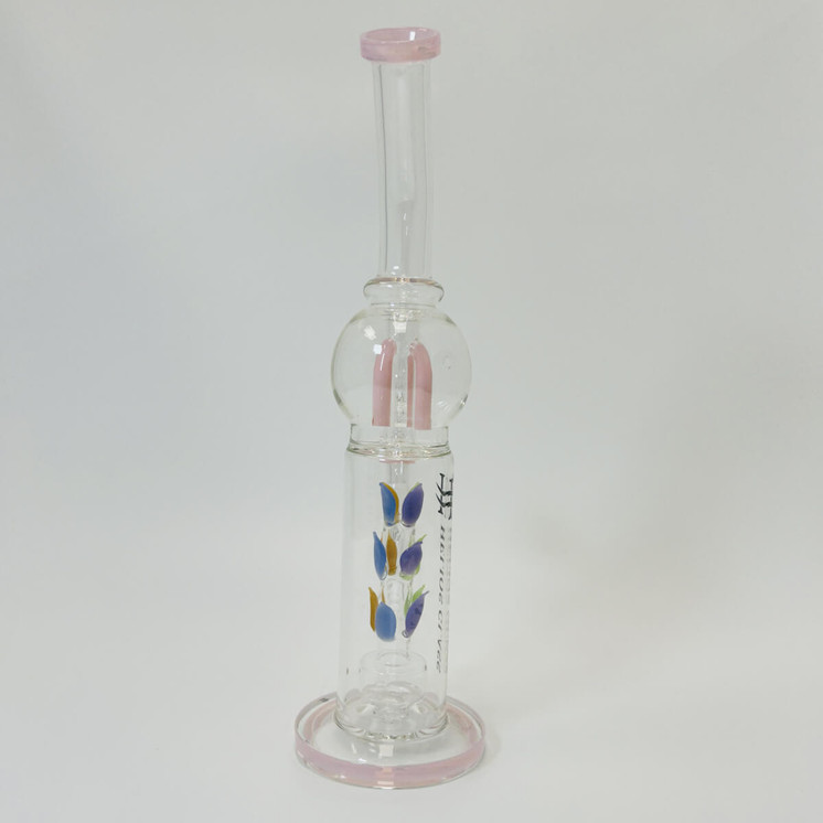 Helios Glass Waterpipe 14" inch - Bent Neck With double Perc - Lavender