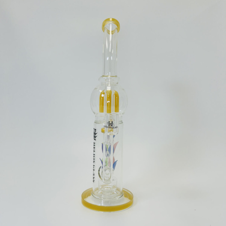 Helios Glass Waterpipe 14" inch - Bent Neck With double Perc - Lavender