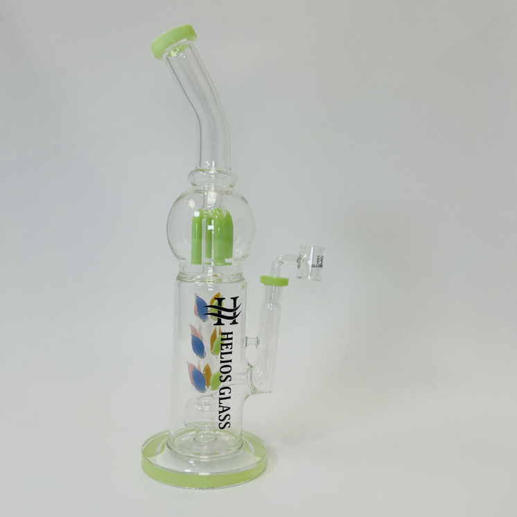 Helios Glass Waterpipe 14" inch - Bent Neck With double Perc - Lavender
