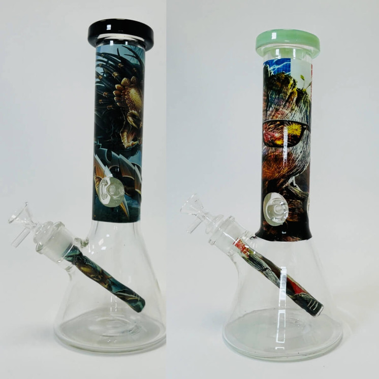 Waterpipe 12" Inch - Beaker With Colored Mouthpiece and Asst Design Tube and Glow in the Dark Base