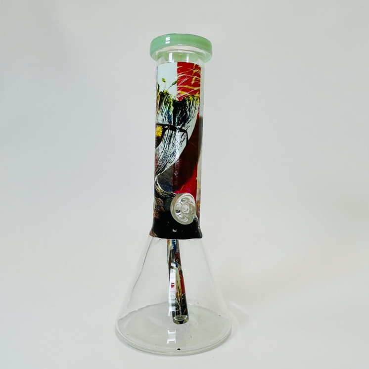 Waterpipe 12" Inch - Beaker With Colored Mouthpiece and Asst Design Tube and Glow in the Dark Base - Lightgreen/black