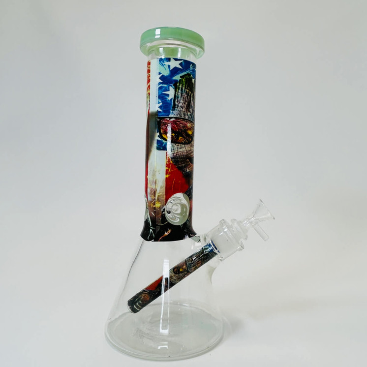 Waterpipe 12" Inch - Beaker With Colored Mouthpiece and Asst Design Tube and Glow in the Dark Base - Lightgreen/black