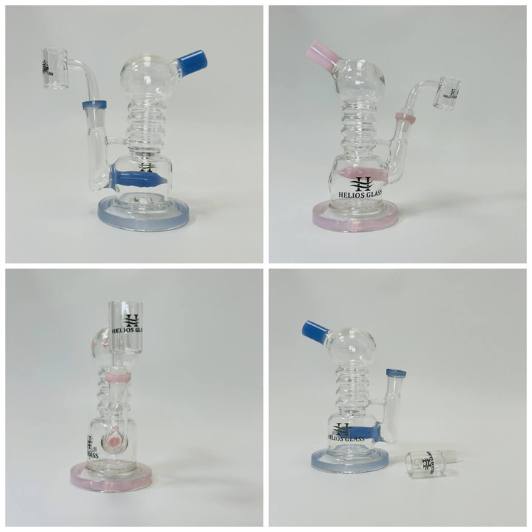 Helios Glass Waterpipe 6" Inch - Ball Telescope With Inline and Banger Perc - Assorted Colors